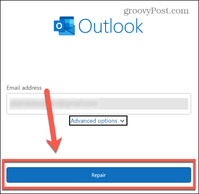 pulsante di riparazione di Outlook