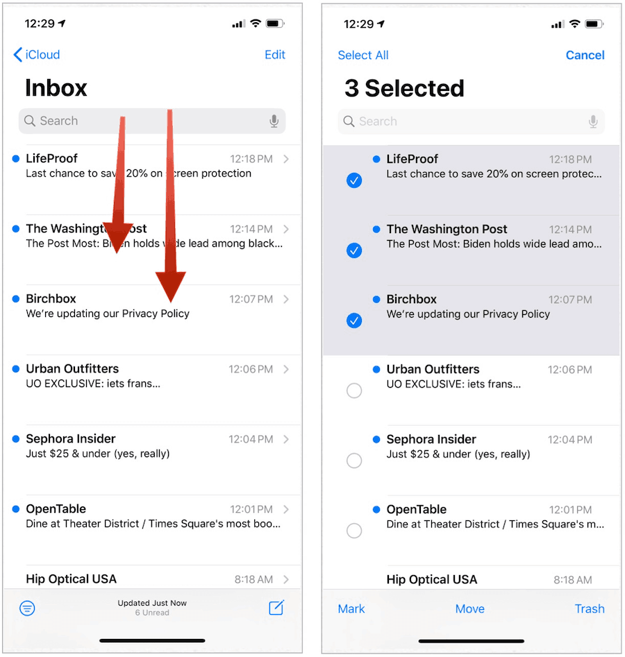 iOS 13 multi selezione