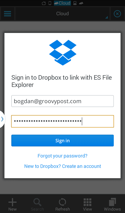 Dropbox di accesso a ES File Explorer
