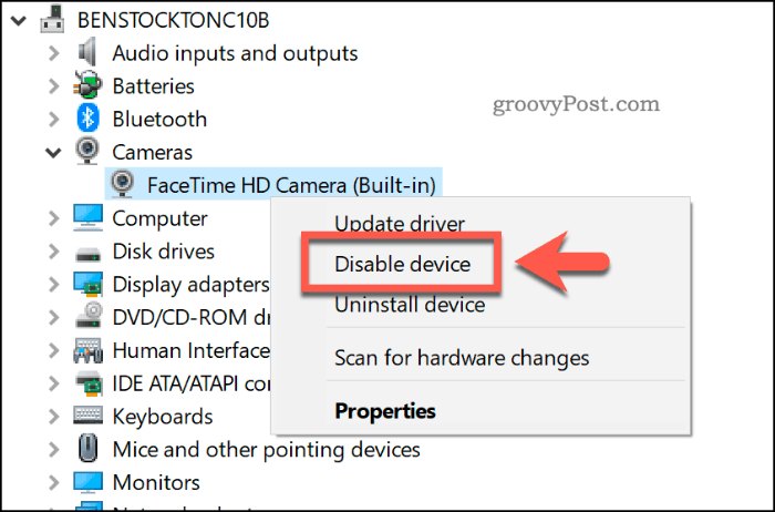 Disattivazione di un dispositivo in Gestione dispositivi di Windows 10