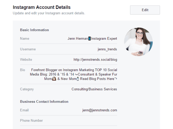 Puoi modificare alcuni dettagli dell'account Instagram dalle impostazioni della tua pagina Facebook.