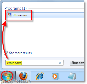 dal menu Start di Windows 7 caricare cctune.exe per caricare il sintonizzatore clearType