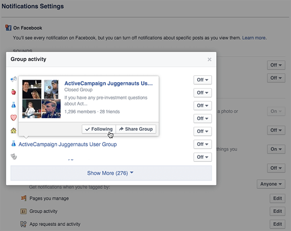 configurazione delle impostazioni del feed di notizie del gruppo Facebook sul desktop