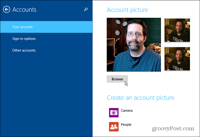 Come modificare l'immagine dell'account di Windows 8.1
