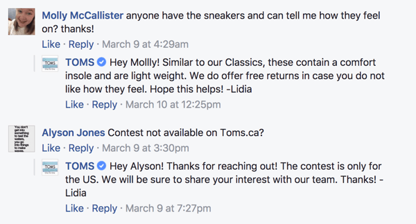 Quando i fan di Facebook lasciano commenti sui tuoi post, assicurati di rispondere.