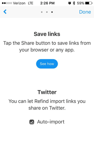 Seleziona la casella di controllo per importare i link che hai condiviso su Twitter.