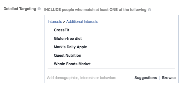 L'annuncio Instagram di Bhu Foods si rivolge alle persone in base a dati demografici, Mi piace di pagina e interessi.