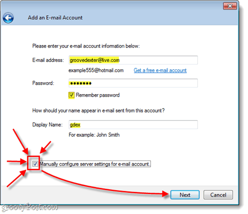 configura manualmente il tuo hotmail in Windows Live Mail