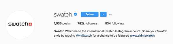 Swatch chiede agli utenti di taggare i loro post con #MySwatch per avere la possibilità di essere presenti sul loro account Instagram.
