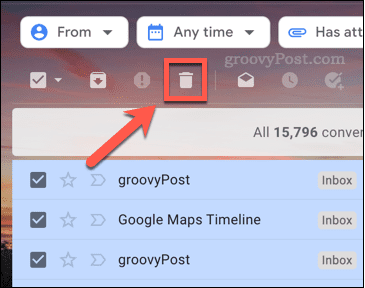 L'icona per eliminare le email in Gmail