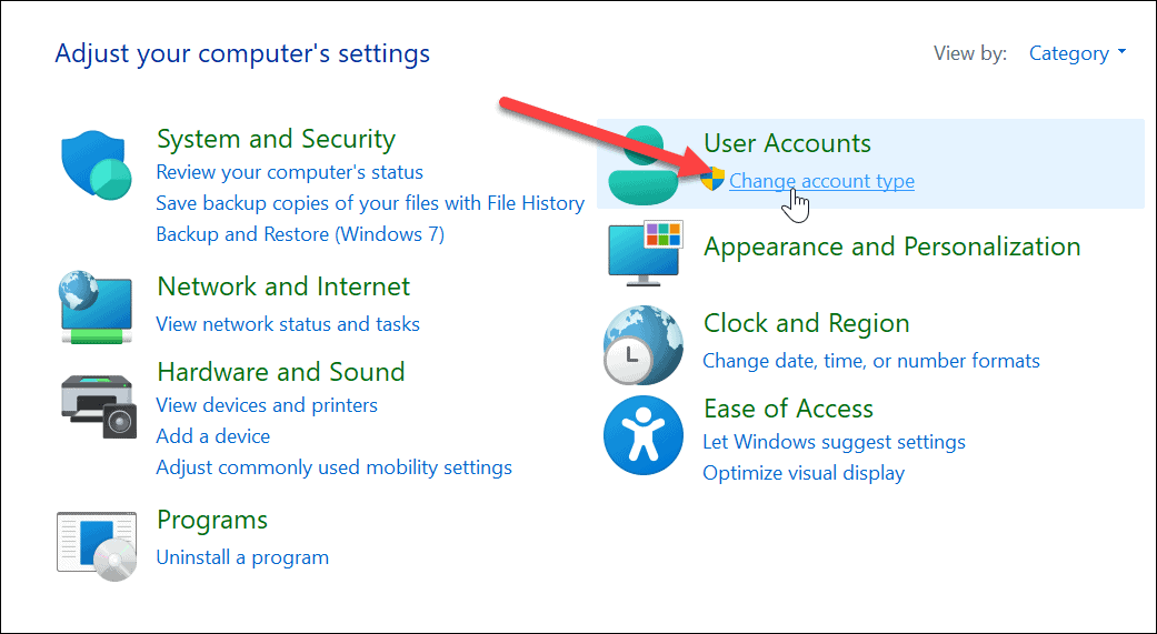 Modifica il tipo di account su Windows 11