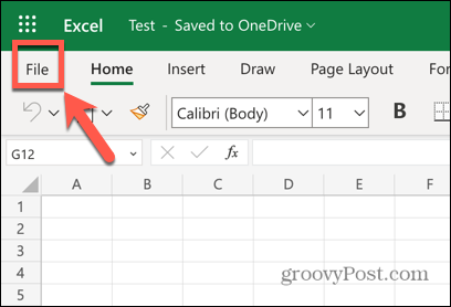 Menu del file dell'app Web di Excel