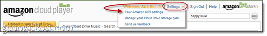 Impostazioni di Amazon Cloud Player