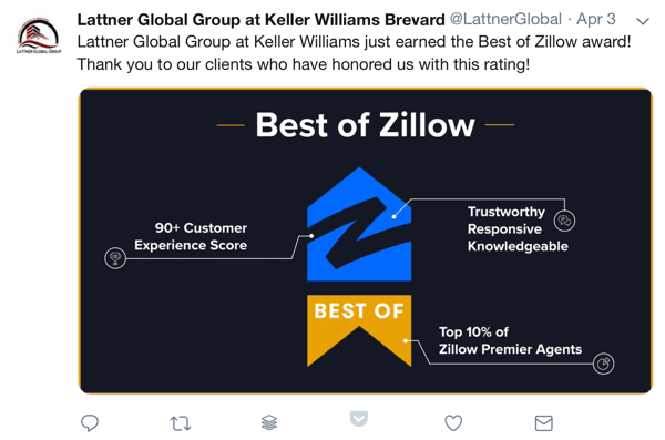 Come utilizzare la prova sociale nel tuo marketing, premio di esempio e ringraziamento sociale ai clienti di Lattner Global Group presso Keller Williams Brevard