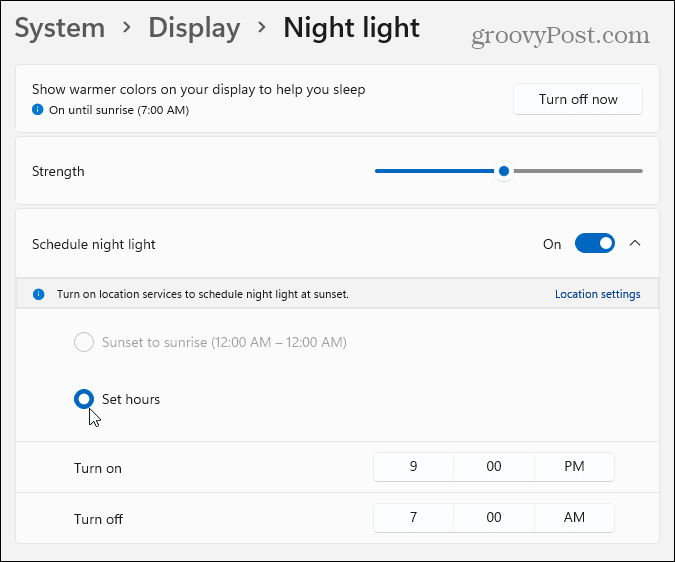 luce notturna windows 11 impostazioni