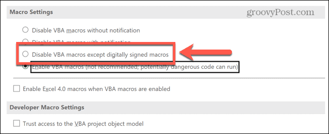 excel disabilita le macro tranne quelle firmate