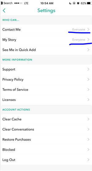 Modifica le impostazioni di Snapchat in modo che chiunque possa contattarti.