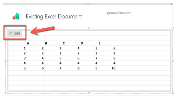 Modifica di un foglio di calcolo Excel esistente in OneNote