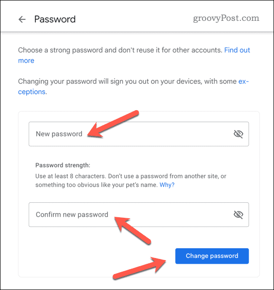 Imposta una nuova password Gmail