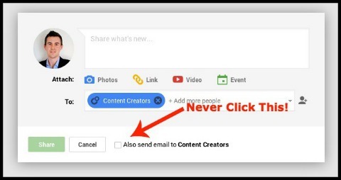 opzione di invio e-mail su google + post