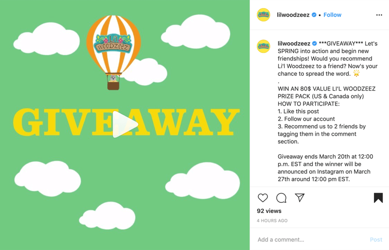 esempio di post giveaway di Instagram