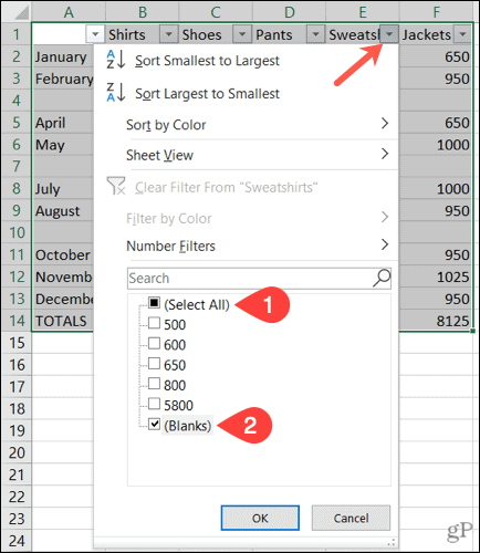 Filtra le righe vuote in Excel