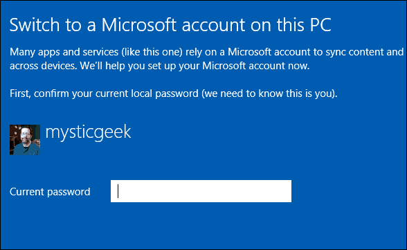 Passa all'account Microsoft