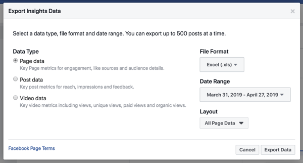 Esporta i tuoi dati di Facebook Insights per semplificare l'analisi dei dati.