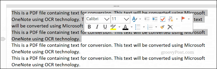 Testo copiato da un'immagine di stampa del file in OneNote