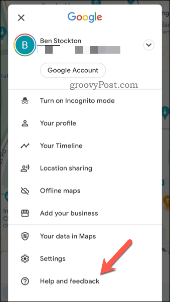 Apri il menu di feedback di Google Maps