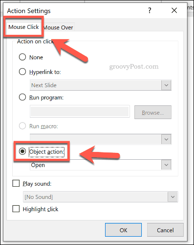 Impostazione di un oggetto da aprire con un clic del mouse in PowerPoint
