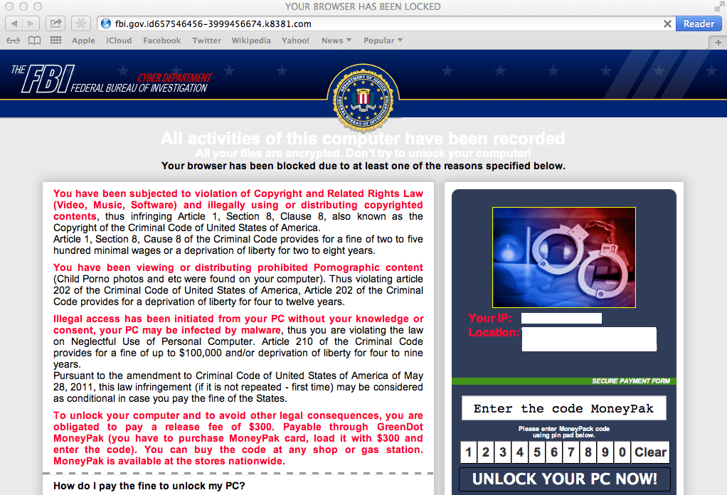 Siti Web di ransomware in posa come obiettivi dell'FBI Mac OS X - Come fermarlo