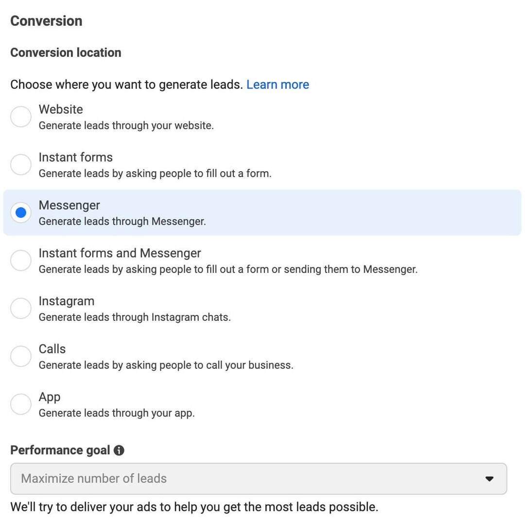 impostare-click-to-messenger-ads-in-facebook-reels-configure-ad-set-leads-objective-6