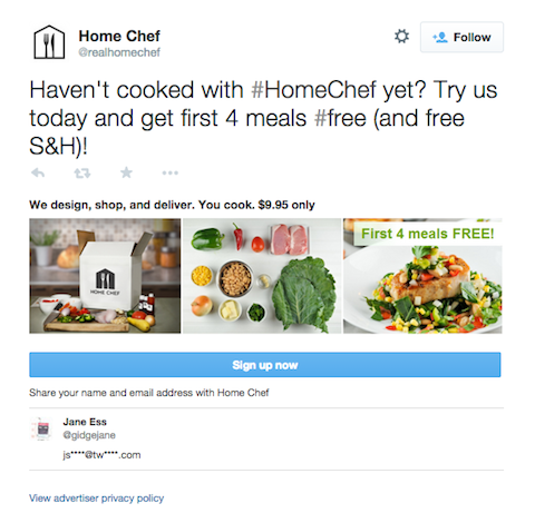 tweet di scheda di generazione di lead chef di casa