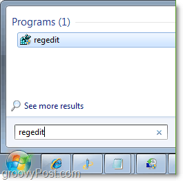 accedi a regedit in Windows 7 dal menu Start