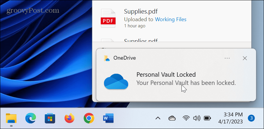 Orario di blocco dell'archivio personale di OneDrive