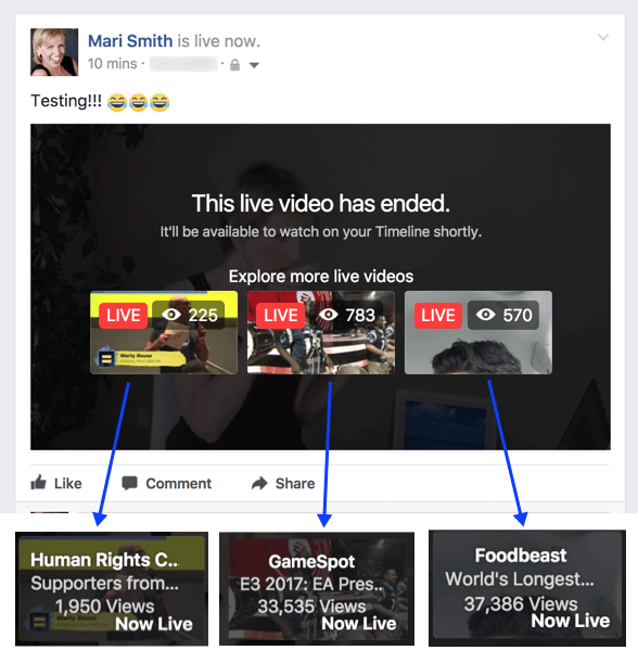 Sembra che Facebook stia sperimentando una nuova funzionalità che suggerisce video in diretta correlati al termine di una trasmissione.