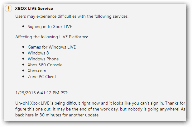 Aggiornamento del servizio Xbox Live
