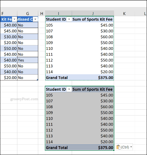Una tabella pivot duplicata in Microsoft Excel