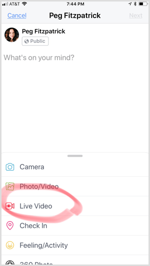 L'app Facebook Creator avvia il video in diretta