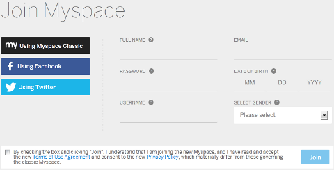 Nuova configurazione del profilo Myspace