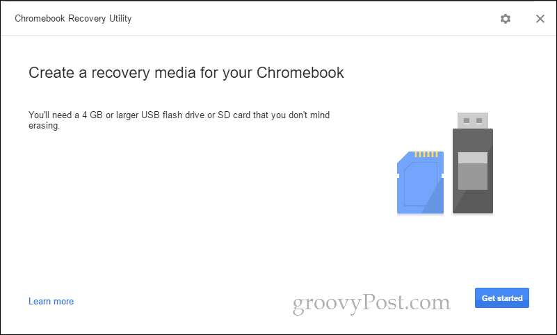 l'utilità di ripristino del Chromebook inizia