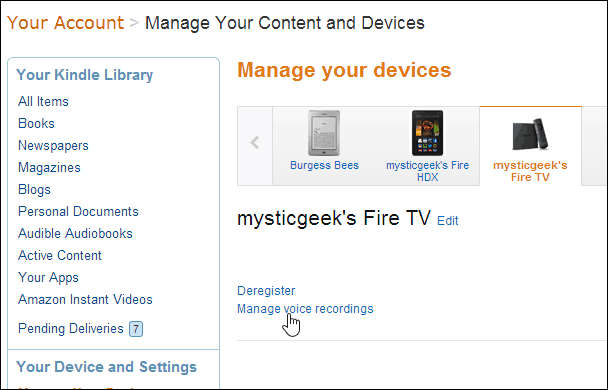 Elimina le registrazioni vocali remote di Amazon Fire TV