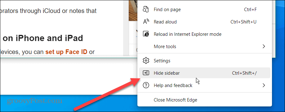 Disabilita la barra laterale di Microsoft Edge