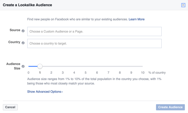 Una tattica di Facebook potrebbe essere quella di creare un pubblico simile a cui indirizzare i tuoi annunci di Facebook.