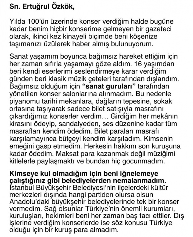 La risposta del famoso pianista Tuluyhan Uğurlu a Ertuğrul Özkök come uno schiaffo!