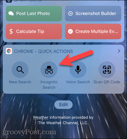 Tocca il widget Ricerca in incognito sul Chrome su iOS