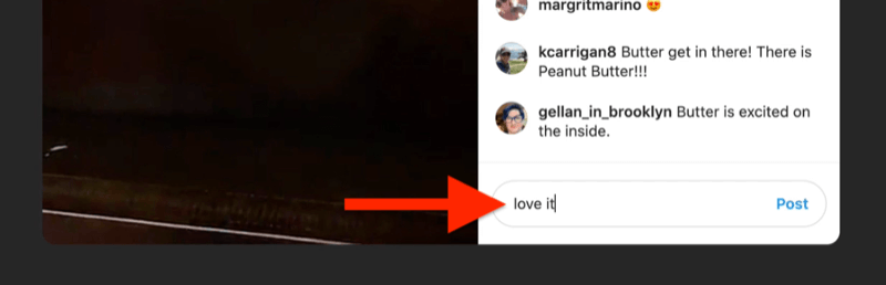 xscreenshot esempio di un instagram live con la casella dei commenti evidenziata e popolata da uno spettatore che dice "lo adoro"