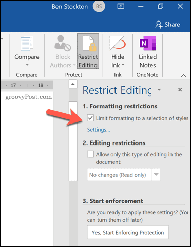 Limita l'opzione di formattazione in Microsoft Word