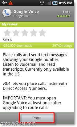 Android Mobile Market Installa Google Voice